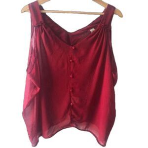 Mono B Red Sheer blouse Medium oversized sleeveless bohemian lagenlook boho chic